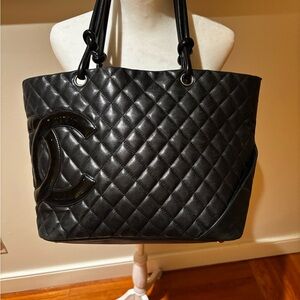 Chic Chanel Ligne Cambon Medium Black Quilted Tote Bag